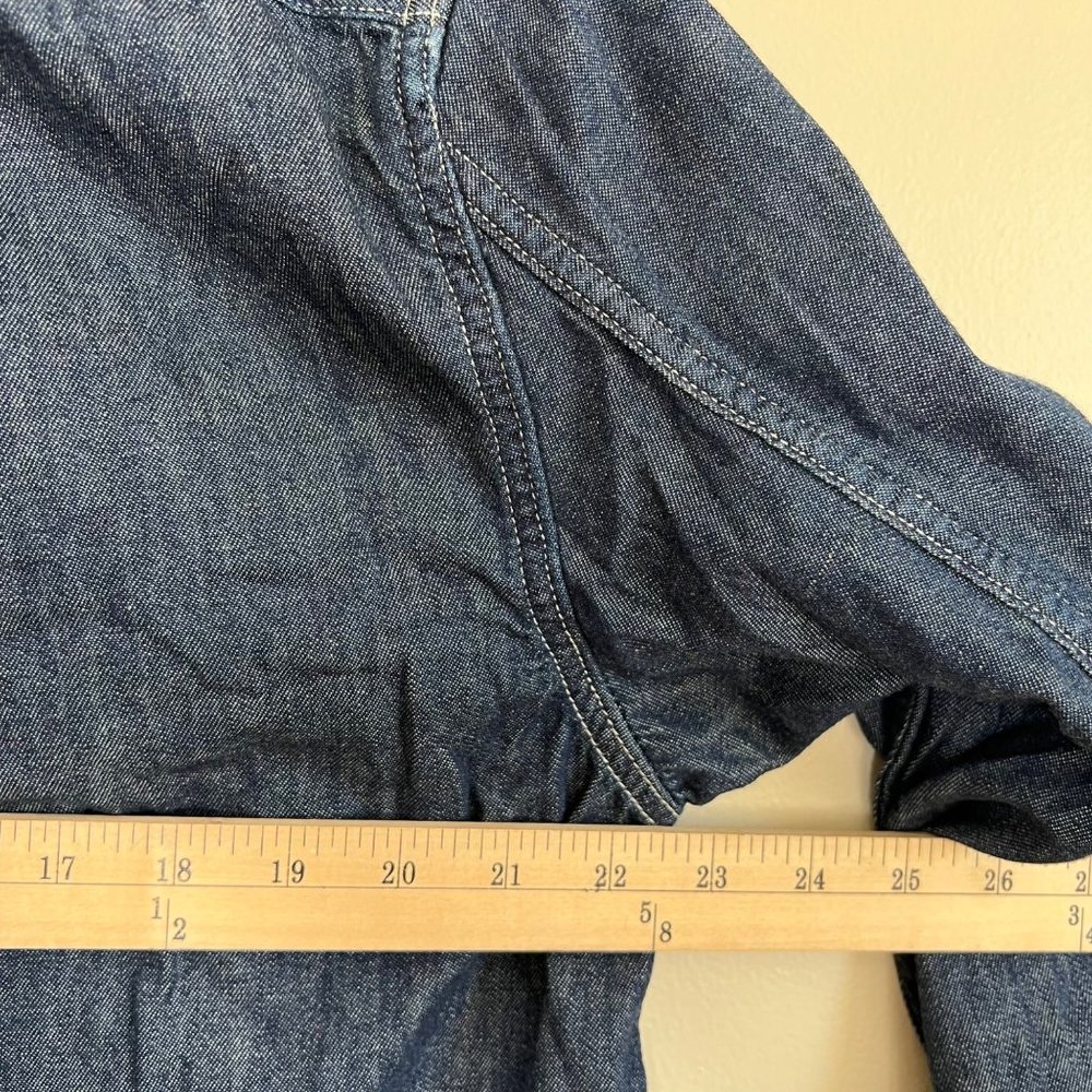 Everlane Large Organic Cotton Denim Popover 2 Button Roll Tab Sleeve Top Blue Co - Picture 5 of 7